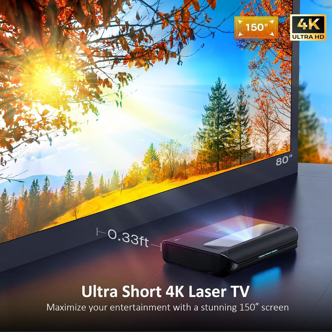 NexiGo Aurora Pro, Ultra Kurzdistanz 4K Tri-Color Beamer Laser, 2400 Lumen, Dynamische Laserdimmung,