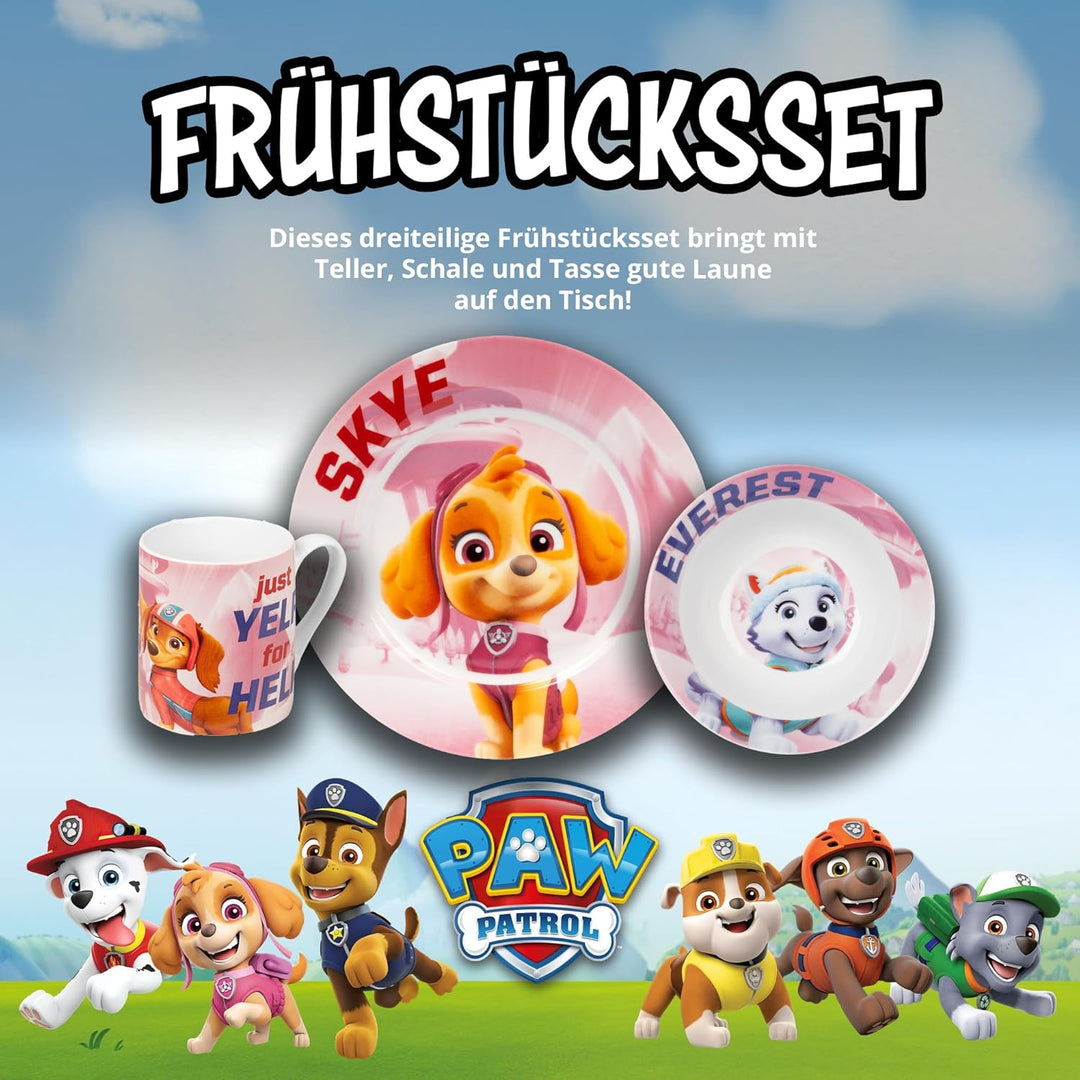 United Labels Paw Patrol Frühstücksset Kinder, mit Skye, Everest und Liberty, Geschirr Set Porzellan