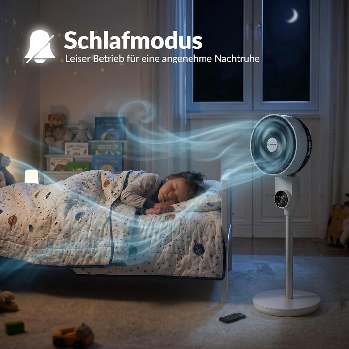 LEHMANN Standventilator, leiser Ventilator mit Schlafmodus & Naturmodus, Timer 12 h, Fernbedienung,