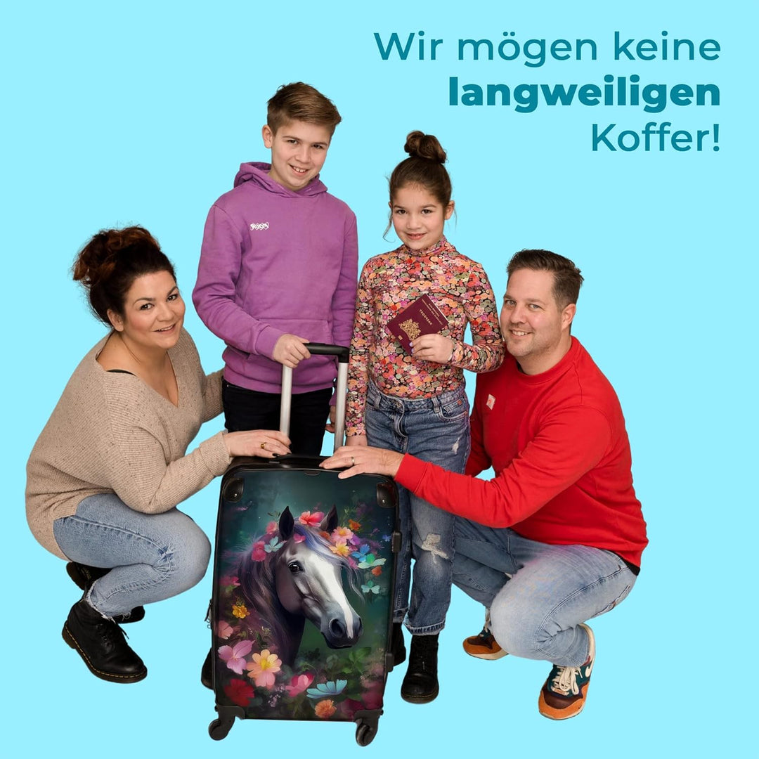NoBoringSuitcases.com® Koffer gross Trolley Rollkoffer Reisekoffer mit 4 Rollen Fotokoffer - Pferd -