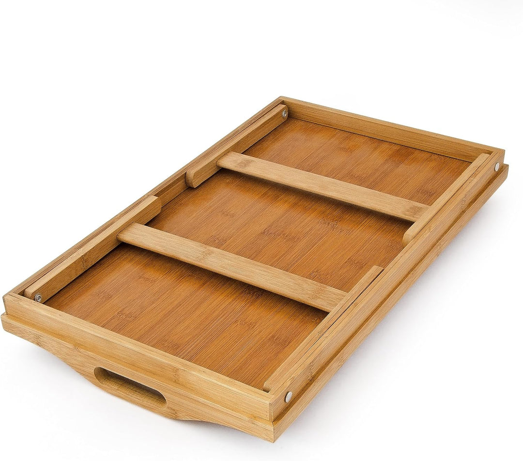 Relaxdays 4 x Betttablett klappbar, Essenstablett mit Füssen, Frühstück im Bett, Bambus &amp; MDF, HxBxT