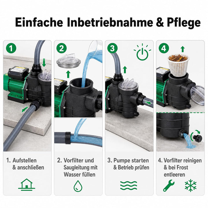 HST Leis Poolpumpe 12m3, 12000 Liter/Std, 550 W I Erweiterbare Filterpumpe mit geringer Energieaufna