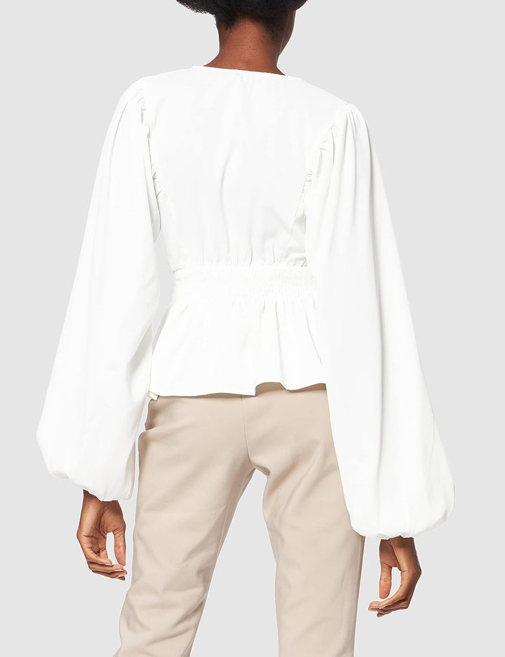 NA-KD Damen Smocked Waist Blouse Bluse 44 Beige, 44 Beige
