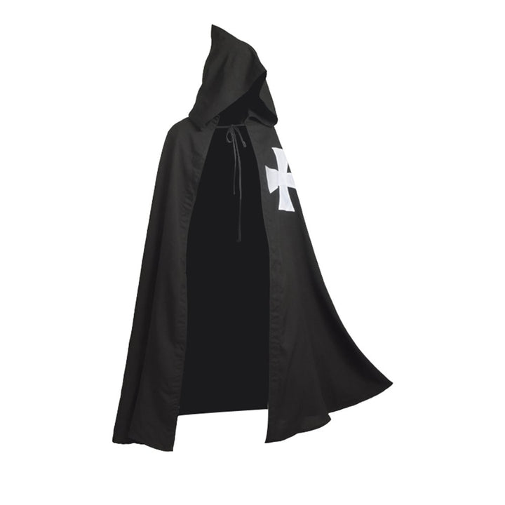 BLESSUME Mittelalter Ritter Kostüm Hospitaller Karneval LARP Cospaly, Schwarz Cloak mit Weisses Kreu
