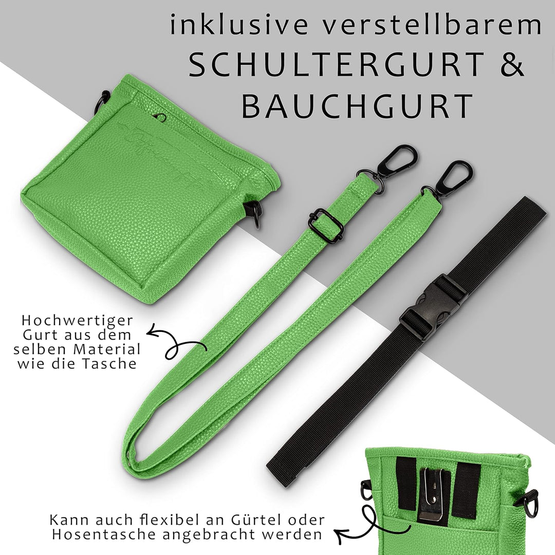 Ostfriesenpfoten® Leckerlibeutel 'Frieda' für Hunde aus hochwertigem Kunstleder - Grün Grösse M - Fu