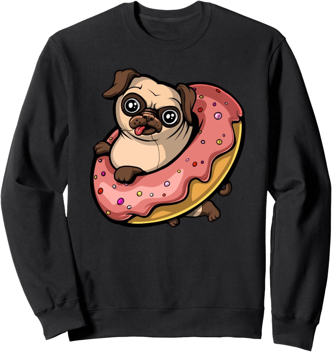 Pug Dog Mops Hund Auf Donut Kinder Jungen Mädchen Sweatshirt