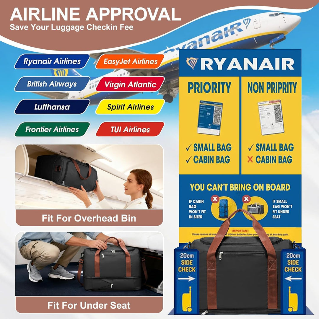 SEAFEW Reisetasche 24L, 40x30x20 Ryanair Handgepäck Tasche für Flugzeug Weekender Sporttasche Damen