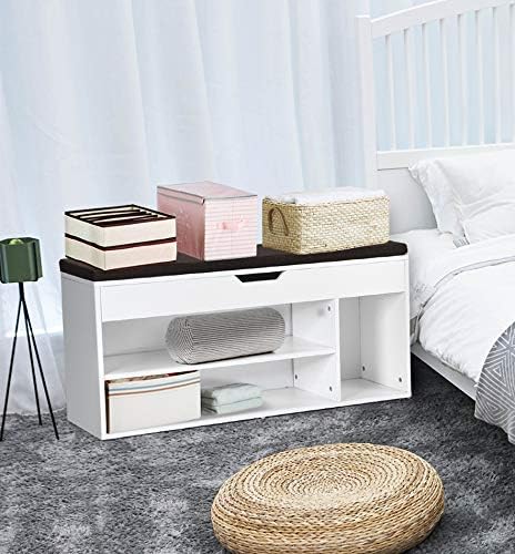 DREAMADE Schuhbank Sitzbank Holz, Schuhschrank mit abnehmbare Sitzfläche, 2 Schuhablage & Stauraum,