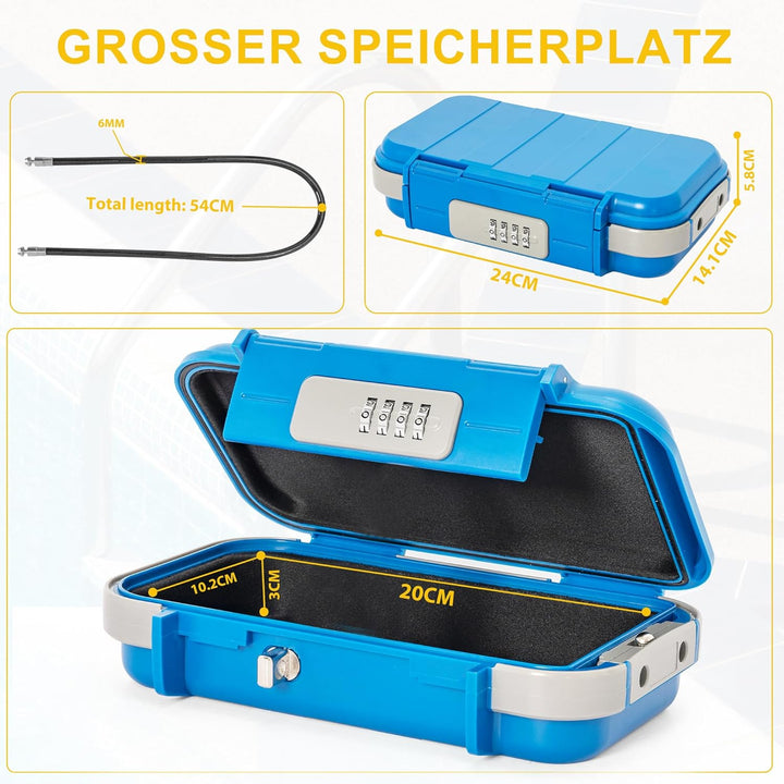 Tragbare Tresor mit Zahlenschloss Strandsafe 24 x 14 x 5,8 cm Strandtresor zum Anketten,Geeignet für