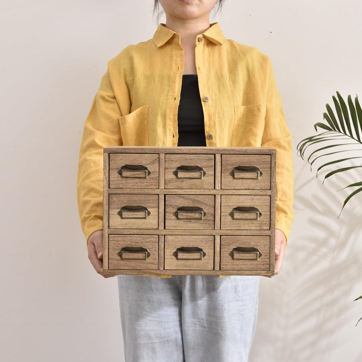 KIRIGEN Holzschreibtisch Aufbewahrungsschrank 9 Schubladen Mini Kommode mit Metallgriffen Desktop Or