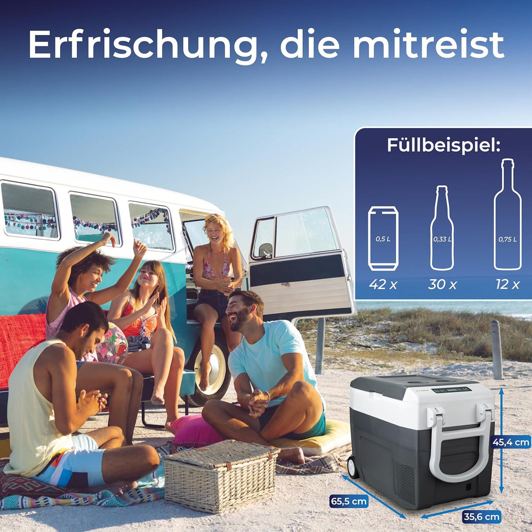 KLAMER Kühlbox XXL, elektrische Kühlbox 40L mit Kompressor, 2 Anschlüsse: 230V & 12V für Zigarettena