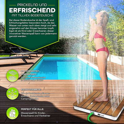 tillvex® Gartendusche Outdoor bis 4 m Fontänenhöhe | Bodendusche rechteckig mit Fussrad | Aussendusc