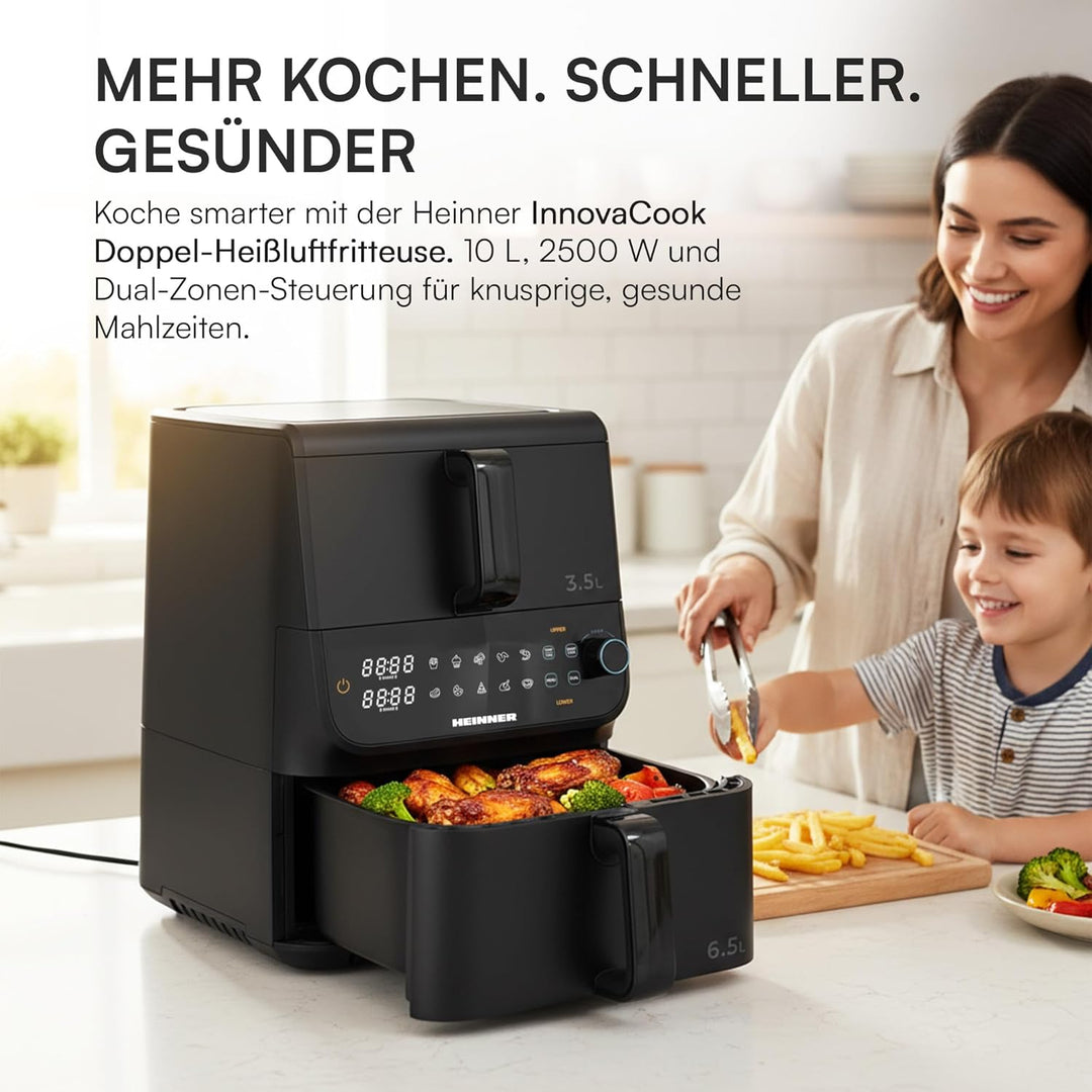 HAF-C10DBS25BK "InnovaCook" Double Air Fryer – 10L Capacity (3.5L + 6.5L), 2,500W Power, SMART COOK