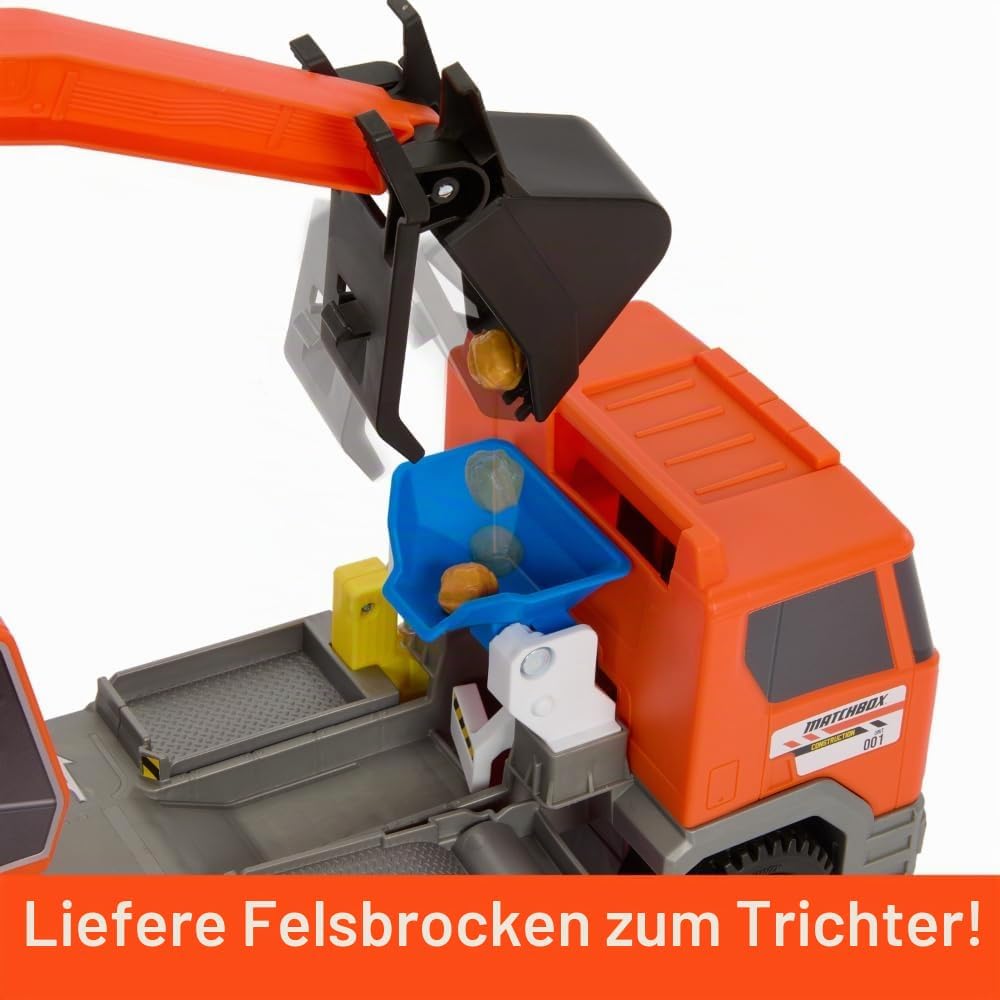 MATCHBOX Action Drivers Transforming Excavator - Spielzeug-Baulastwagen mit Bohrstation, Kran und Fe