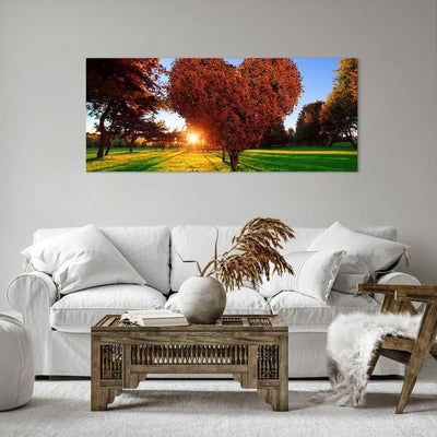 Wandbilder Dekoration Wohnzimmer Baum Park Frühling Herz Panorama Bilder auf Leinwand 120x50cm Leinw