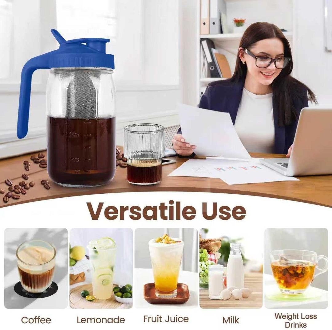 Cold Brew Kaffeebereiter, 1.8L Cold Brew Coffee Maker, Deckel mit Griff und Edelstahlfilter, Kaffeeb