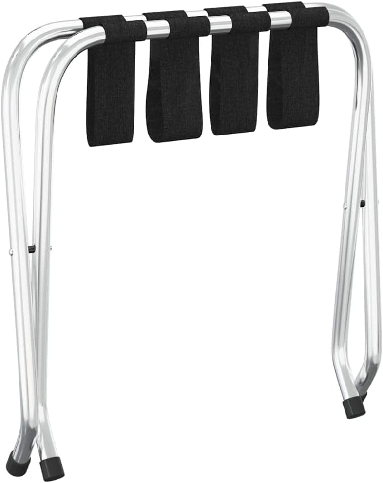 Gepäckablage Schwarz und Silbern aus Stahl und Nylon 56 x 40 x 49 cm klappbar für Hotel, Gästezimmer