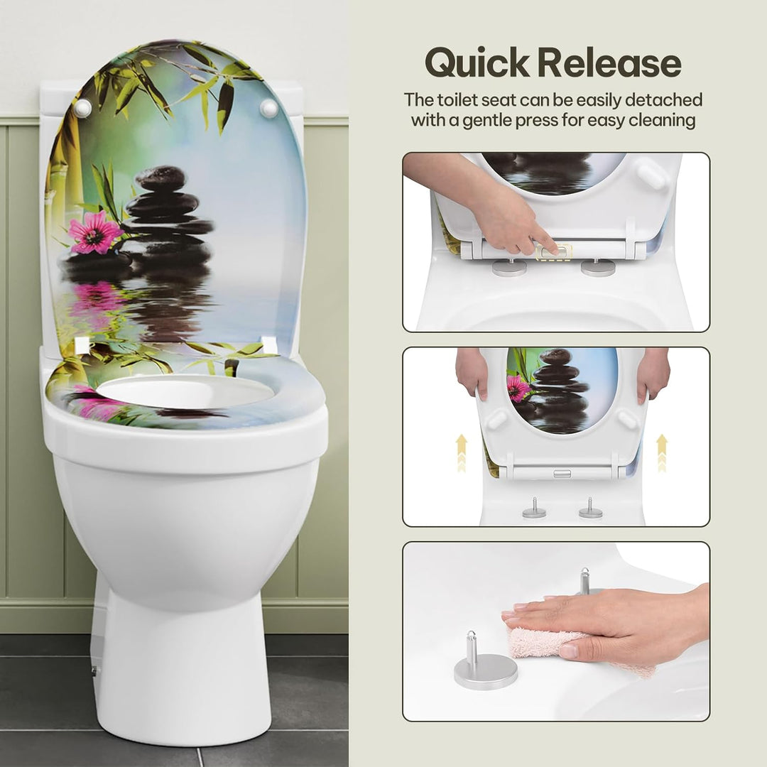 Toilettendeckel, WC Sitz mit Absenkautomatik, Klodeckel mit Schnellverschluss, 360° verstellbaren Sc