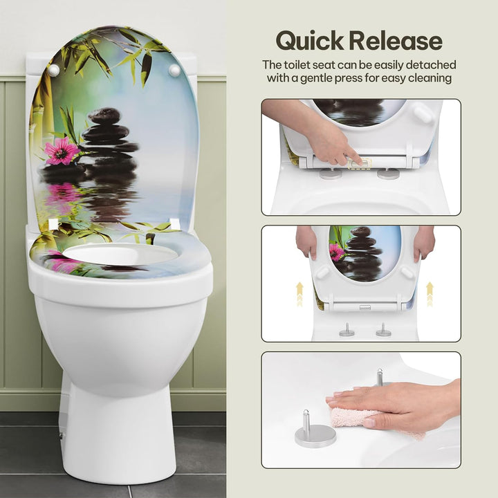 Toilettendeckel, WC Sitz mit Absenkautomatik, Klodeckel mit Schnellverschluss, 360° verstellbaren Sc