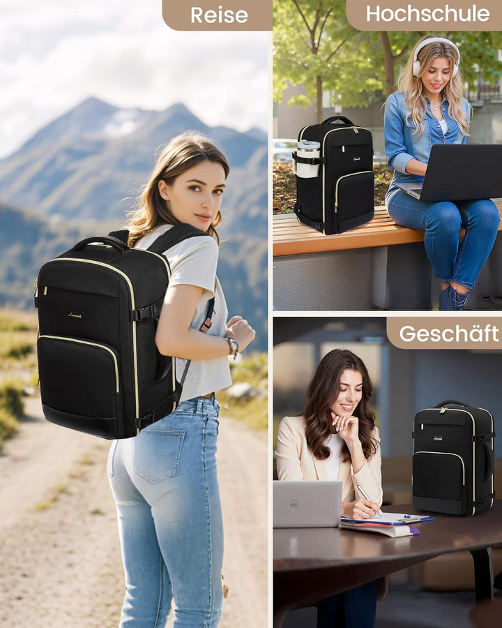 LOVEVOOK Handgepäck Rucksack, 17.3 Zoll Rucksack Handgepäck Flugzeug, Gross Reiserucksack Damen Spri
