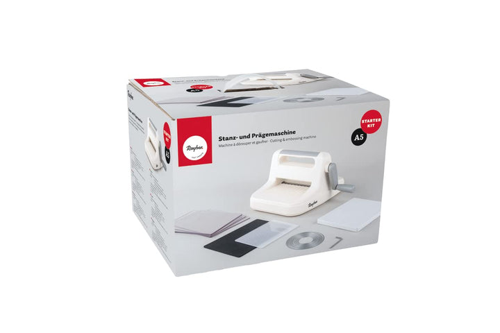 Rayher Stanz-und Prägemaschine A5, mit verschiedenen Stanzplatten und Prägeschablonen, Starter Kit,