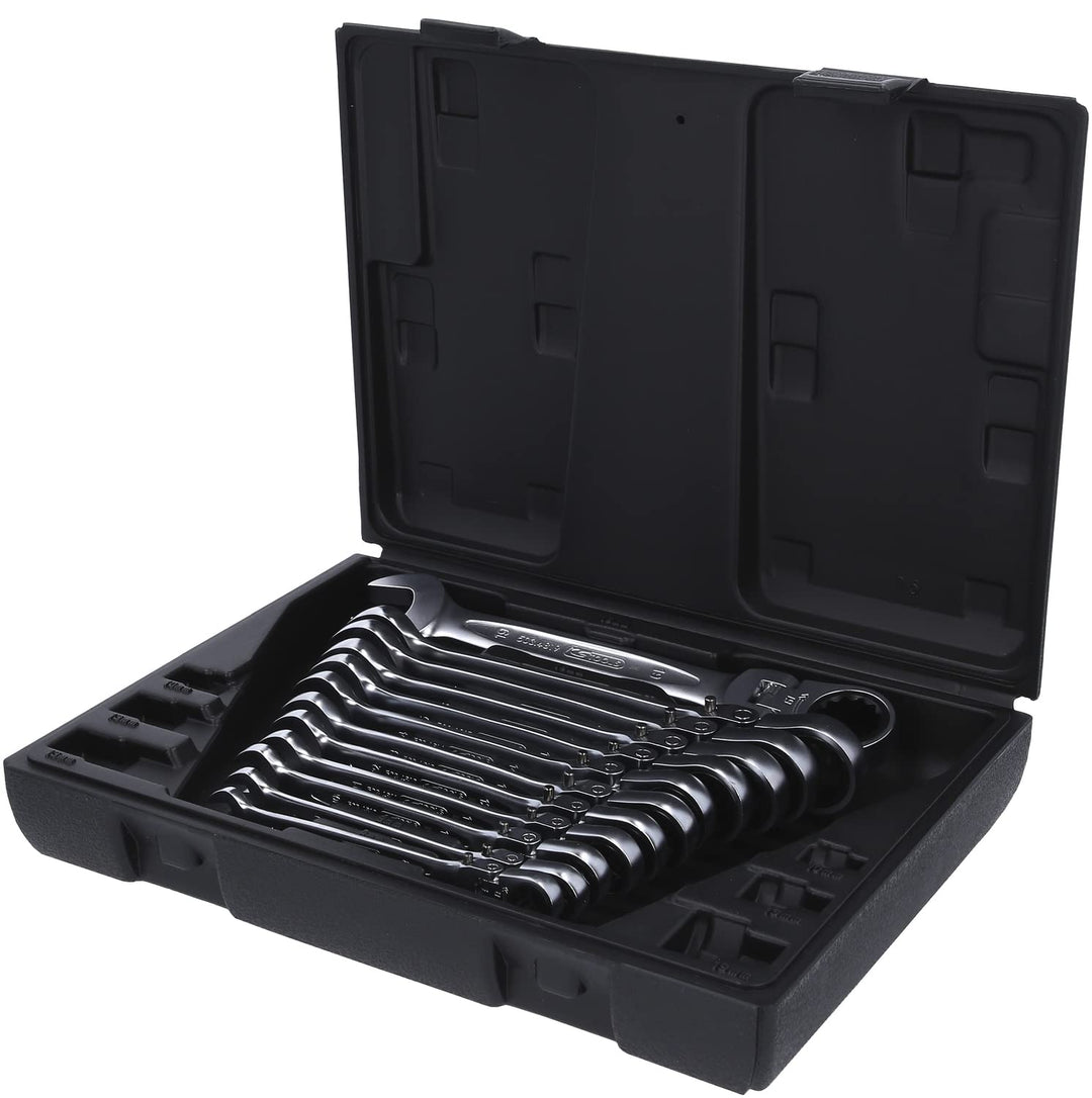 KS Tools 503.4865 GEARplus Gelenk-Ratschenringmaulschlüssel-Satz, 12-tlg.feststellbar