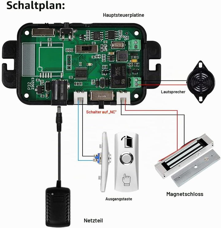 FUSYTULY Komplettes Zutrittskontrollsystem Kit Wireless 433MHz Fernbedienung Türöffner + 180KG/350lb