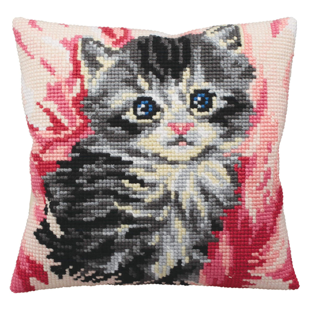 MISTIGRI KATZE AUF LEINWAND, GROSS, STICKSET KREUZSTICH, OHNE KISSENRÃœCKWAND, Mistigri