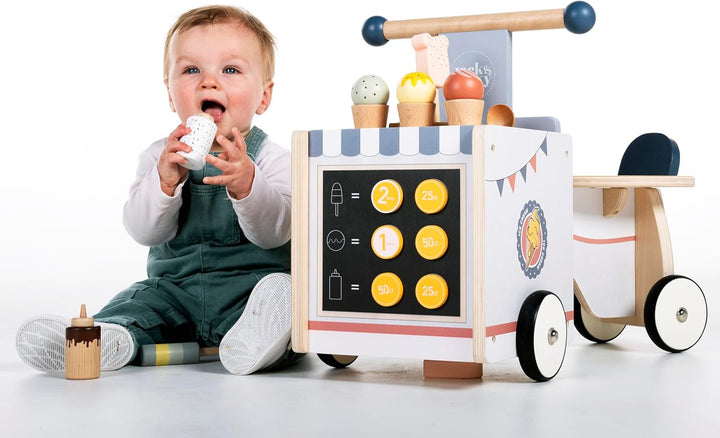 Engelhart - 640040 - Holz-Roller „Eisverkäufer“ - Multifunktionelles Spielzeug - Ab 12 Monaten Holzf