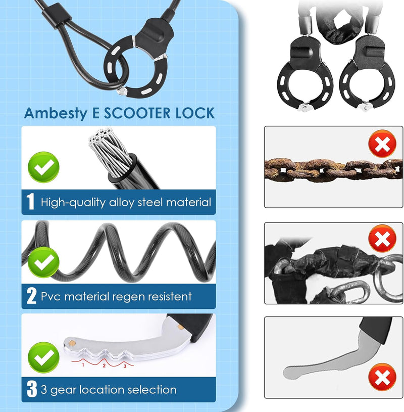 E Scooter Schloss mit Schlüssel, 120CM Anti-Diebstahl Schloss für E Scooter, Kabelschloss Fahrradsch