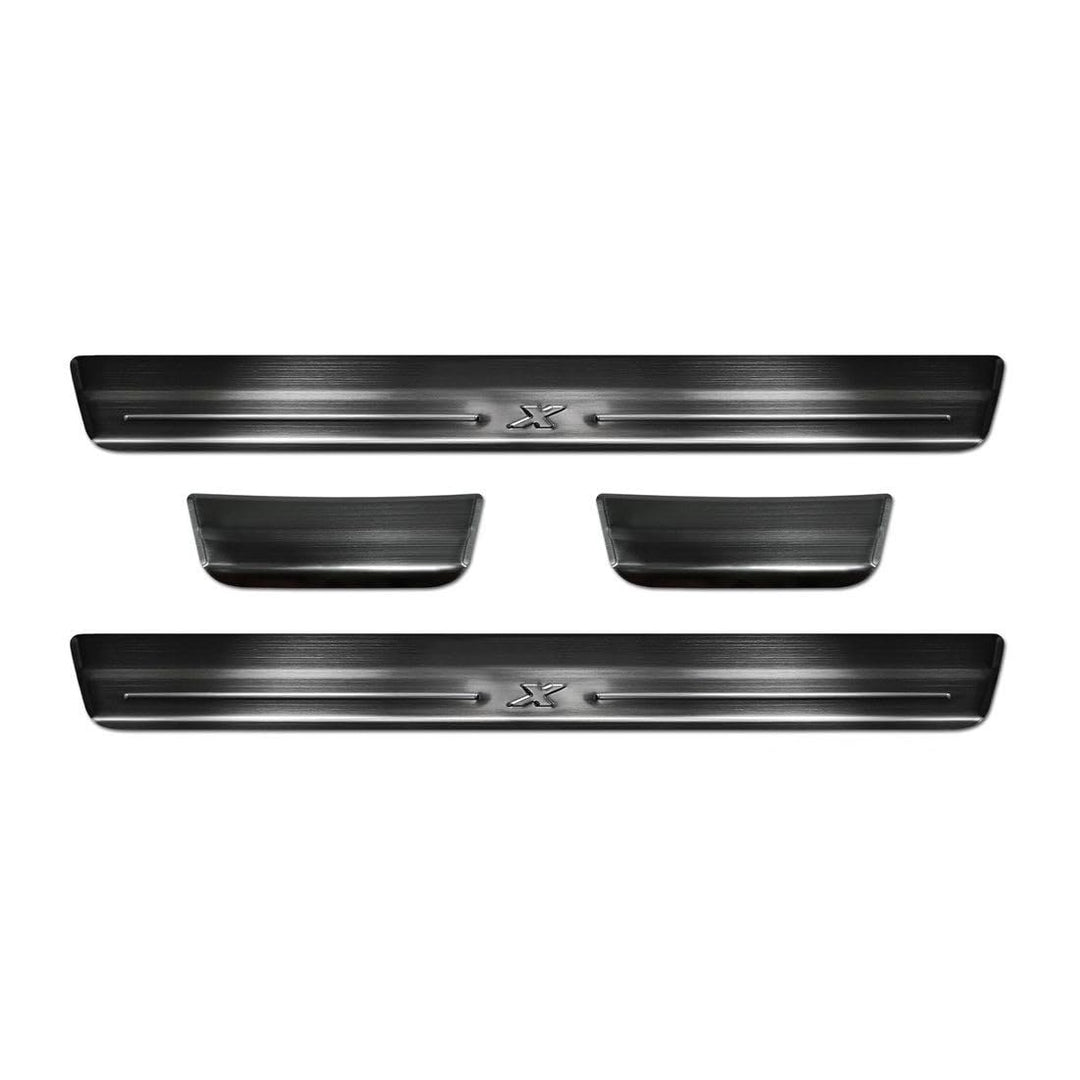 Black Stainless Steel Door sill protectors compatible with Toyota Aygo X 2022- 'Lines X' - 4-pieces