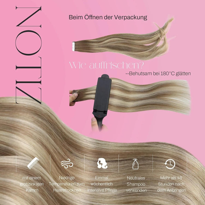 Moresoo Echthaar Extensions Tape Braun Invisible Tape in Extensions Echthaar Balayage Hellbraun und