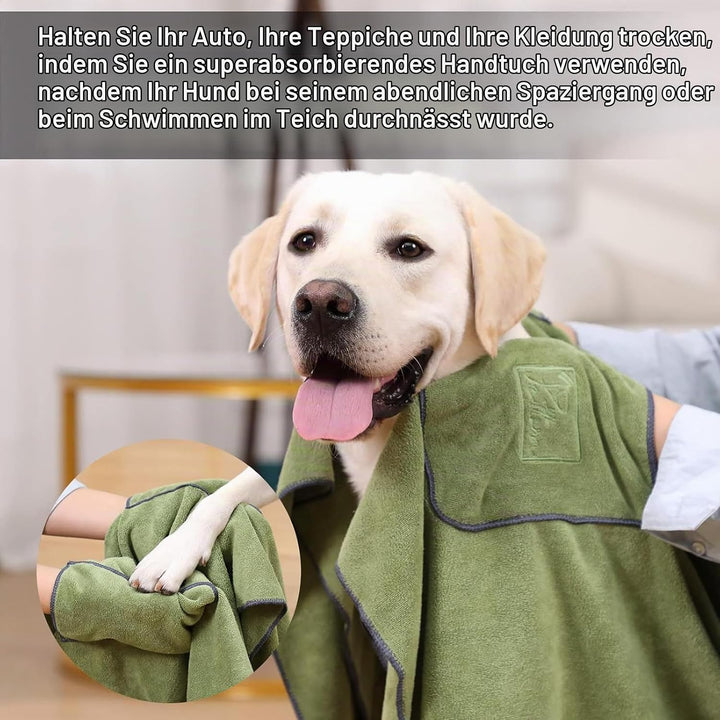 PETTOM 2 Stücke Hundehandtuch Extra Saugfähig Mikrofaser 130 * 75cm, Handtuch Hund mit Hand Taschen