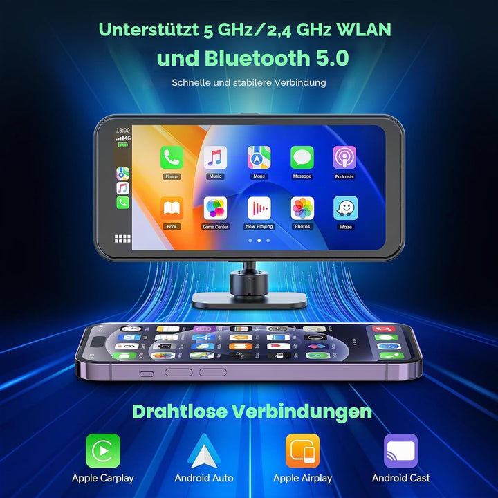 LAMTTO Wireless CarPlay Display mit 4K+1080P Dashcam Vorne Hinten und 6,25 Zoll Bildschirm, Tragbare