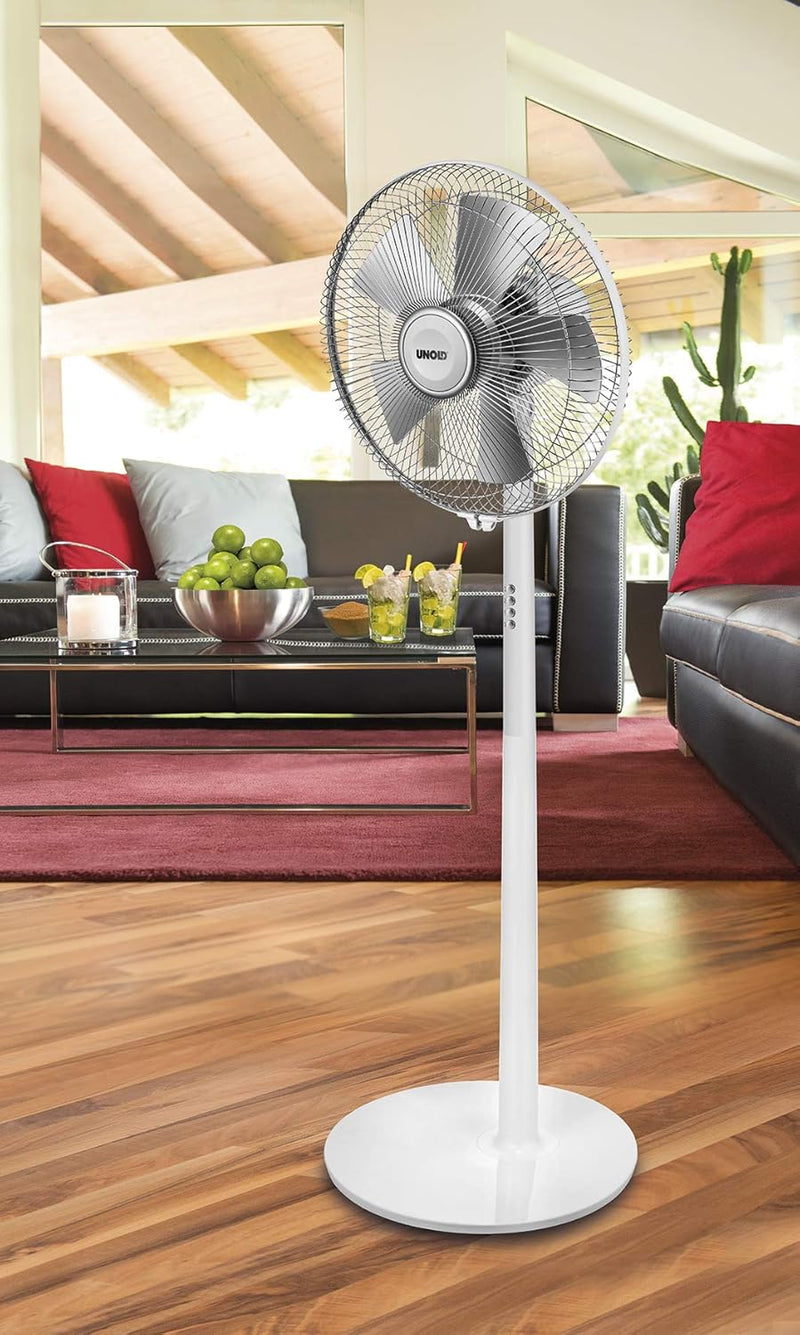 Unold 86820 Silverline Standventilator White - Weiss, 50 W, 3-stufige Geschwindkeitsregelung, Oszill
