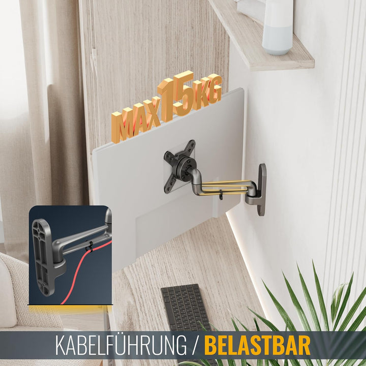 RICOO TÜV geprüfte PC Monitor Wandhalterung Schwenkbar Neigbar Universal für Bildschirm 13-19-24-27-