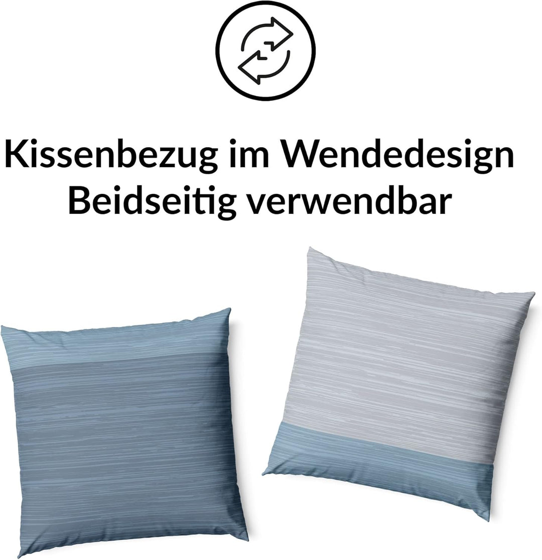 LARAWELL Bettwäsche 135x200 Baumwolle Ganzjahres Bettwäsche-Sets blau grau gestreift Premium Blau, G