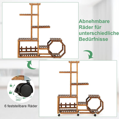 RELAX4LIFE Pflanzenständer Holz, Blumenregal auf Rollen, Blumenständer Mehrstöckig, Blumentreppe Fre