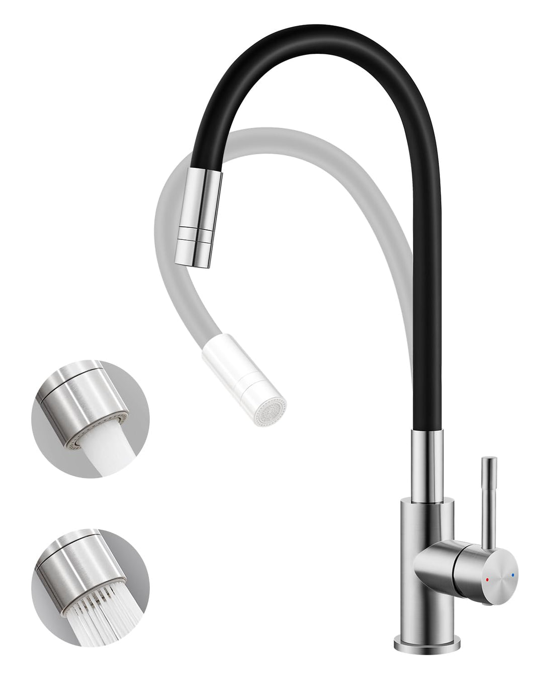 Sofetiy Flexible Küchenarmatur Schwarz, Wasserhahn Küche mit 2 Wasserstrahlen, Mischbatterie Küche S