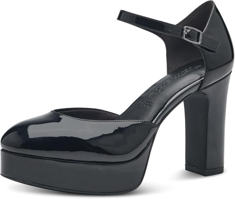 Tamaris Damen Pumps mit Riemen Vegan Blockabsatz 36 EU Black Patent, 36 EU Black Patent