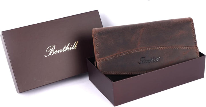 Benthill Geldbörse Gross Echt-Leder - Damen XL Portemonnaie mit RFID Schutz - Frauen Vintage Geldbeu
