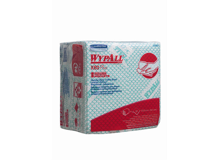 WypAll X80 Plus-Tücher 19154 – 8 Packungen mit je 30 viertelgefalteten Tüchern, grün Grün 8 x 30 Clo