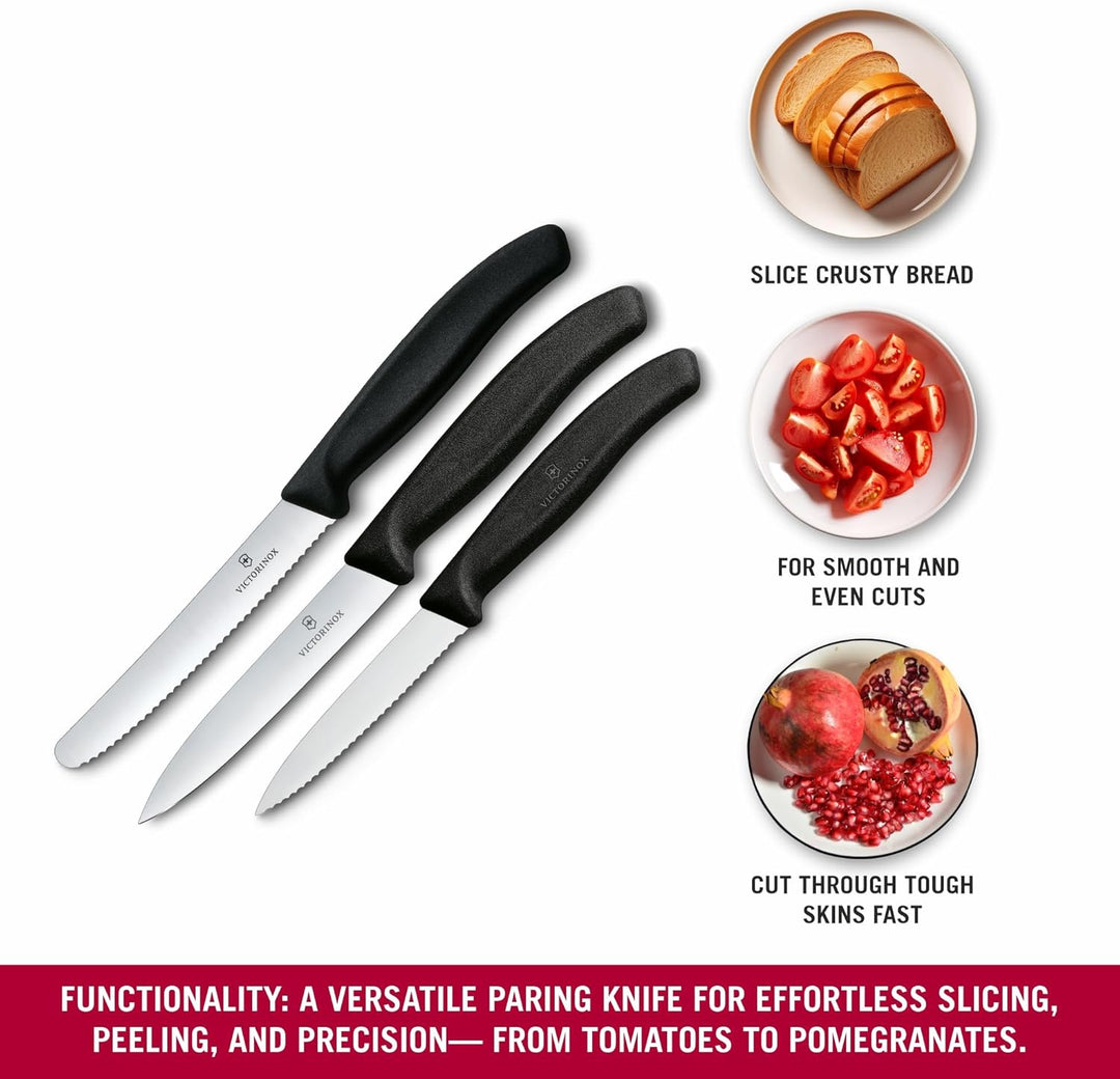Victorinox Swiss Classic Küchenmesser Set, 3teilig, Gemüse-, Tomaten- und Frühstücksmesser, Rostfrei