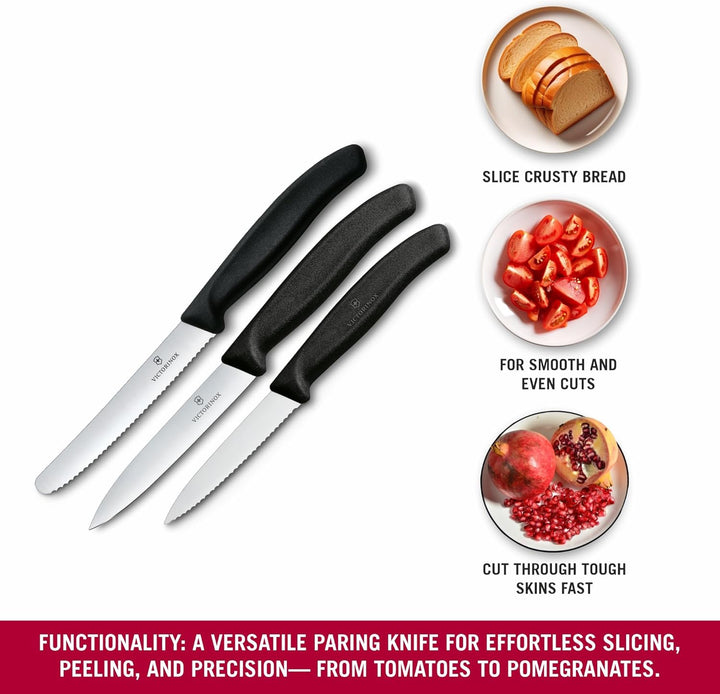 Victorinox Swiss Classic Küchenmesser Set, 3teilig, Gemüse-, Tomaten- und Frühstücksmesser, Rostfrei