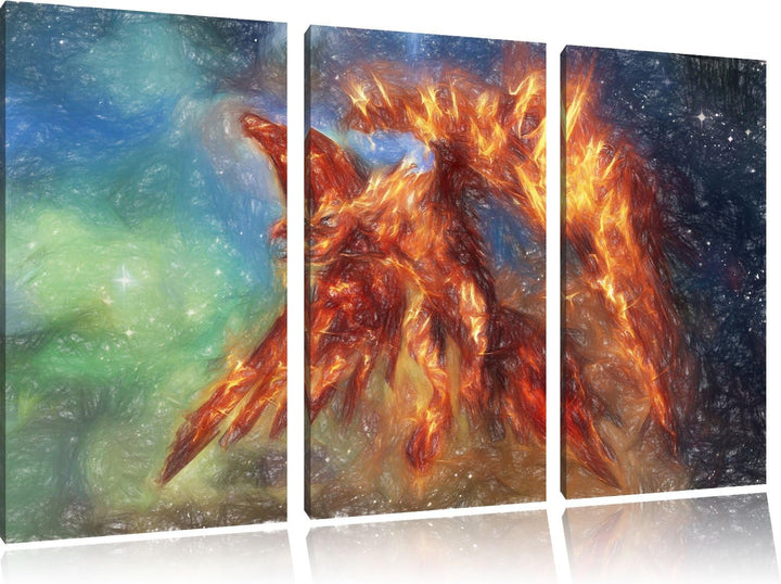 Pixxprint Feuriger Adler als Leinwandbild/Grösse: 3 Teilig (120x80) cm/Wandbild/Kunstdruck/fertig be