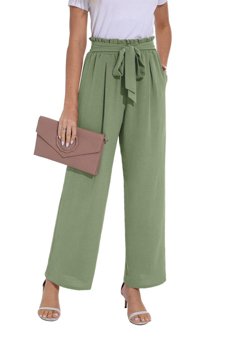 PrinStory Damen Hose Mit Weitem Bein Leichte Elastische Taille Sommer Hose Mit Taschen Kausale Arbei