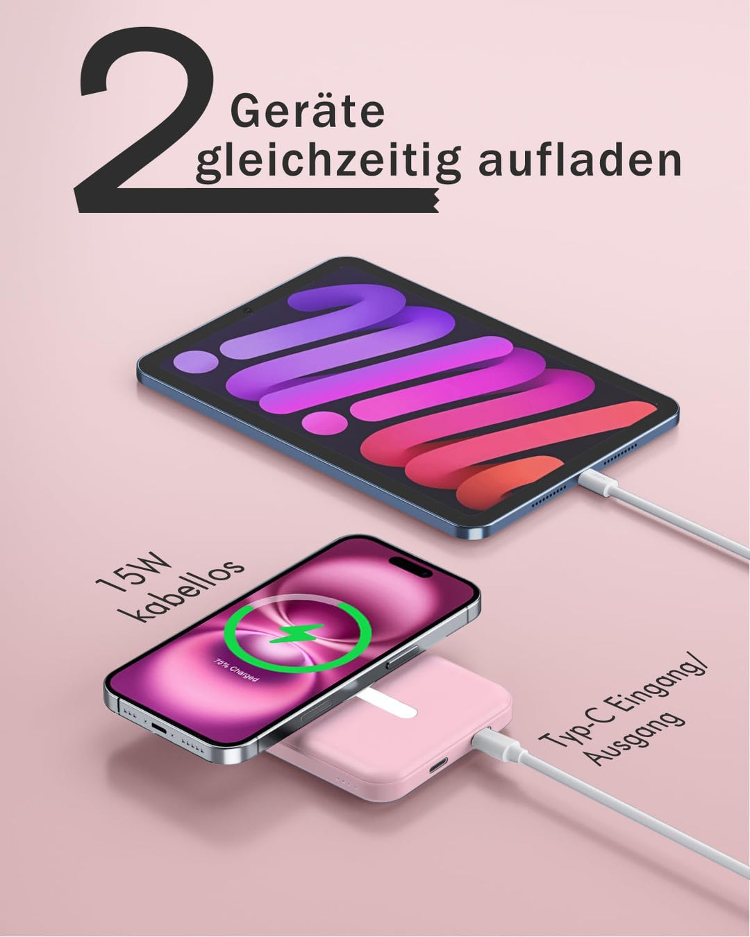 Podoru for Magsafe Powerbank iPhone 5000mAh,Powerbank mag-Safe mit Typ-C Kabel,Powerbank Magnetisch