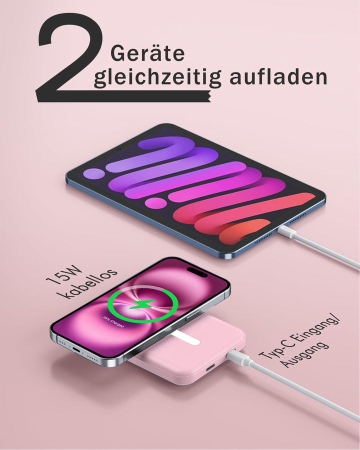 Podoru for Magsafe Powerbank iPhone 5000mAh,Powerbank mag-Safe mit Typ-C Kabel,Powerbank Magnetisch