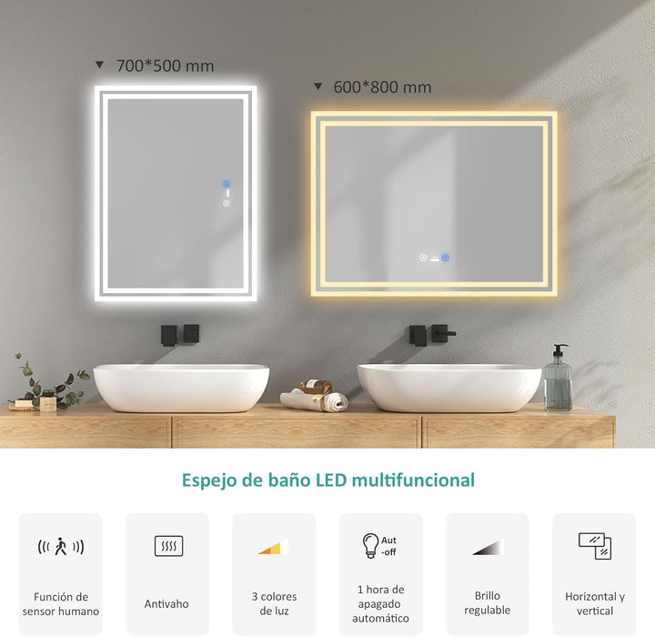 EMKE Badezimmerspiegel mit LED-Licht, 50 x 70 cm, Badezimmerspiegel mit Bewegungssensor, Beschlagsch