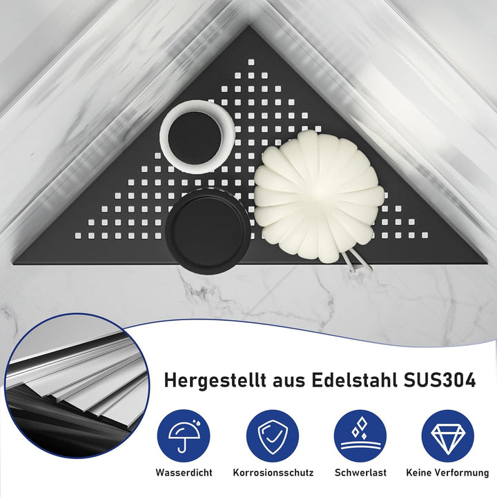 Eck Duschregal, Edelstahl 304 Badezimmerregal aus Stahl mit Gitterdesign für geflieste Wände, Einbau